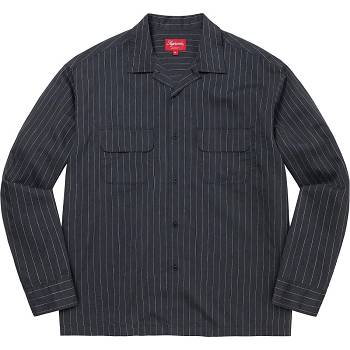 Supreme Pinstripe Linen シャツ ネイビー | JP372CE