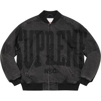 Supreme Washed Knockout Denim Varsity ジャケット 黒 | JP439AP